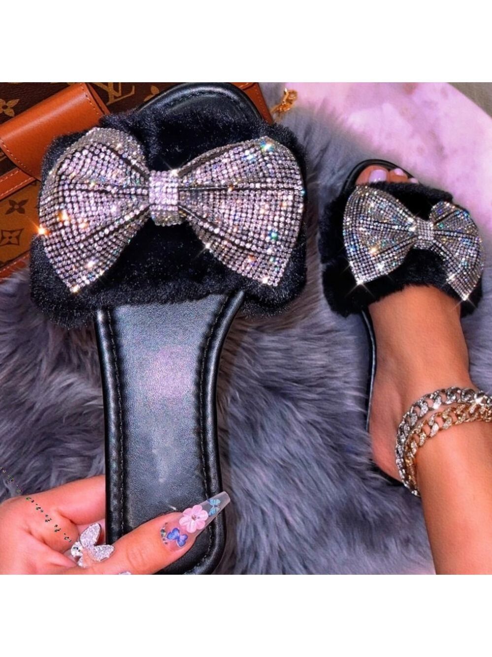 Just In💓 Belle FUR SANDAL - black